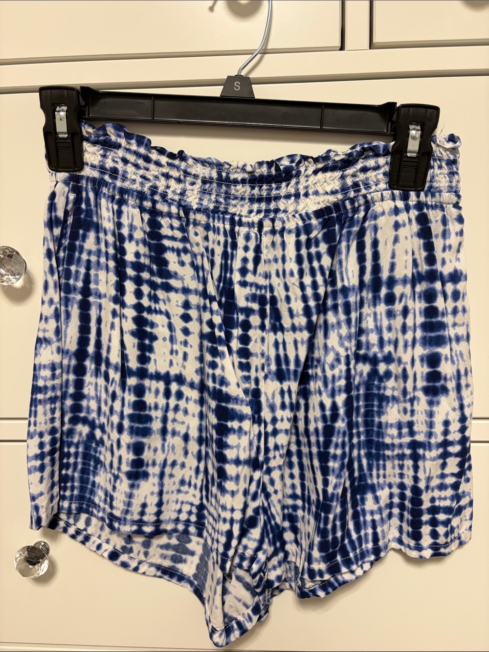 Garage Blue and White Tie-Dye Elastic Waist Athletic Shorts